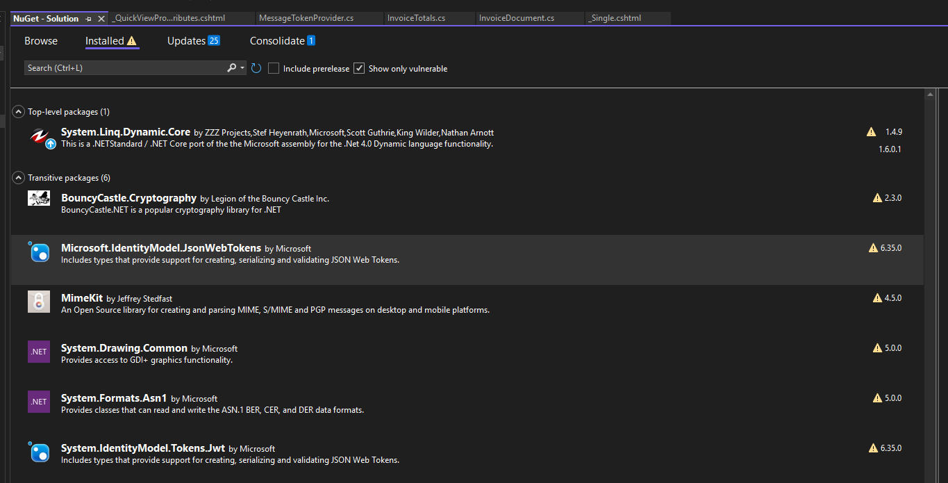Latest version has vulnerable Nuget Packages - nopCommerce